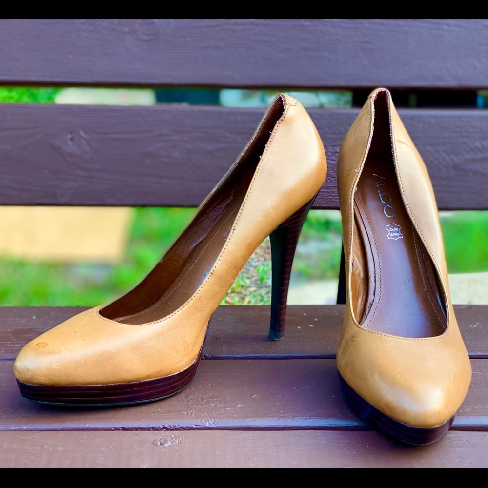 Aldo Tan Leather Platform Heels 39